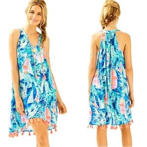 Lilly Pulitzer Roxi Sparkling Blue Hey Bay Bay Sailboat Tassel Easy Swing Dress